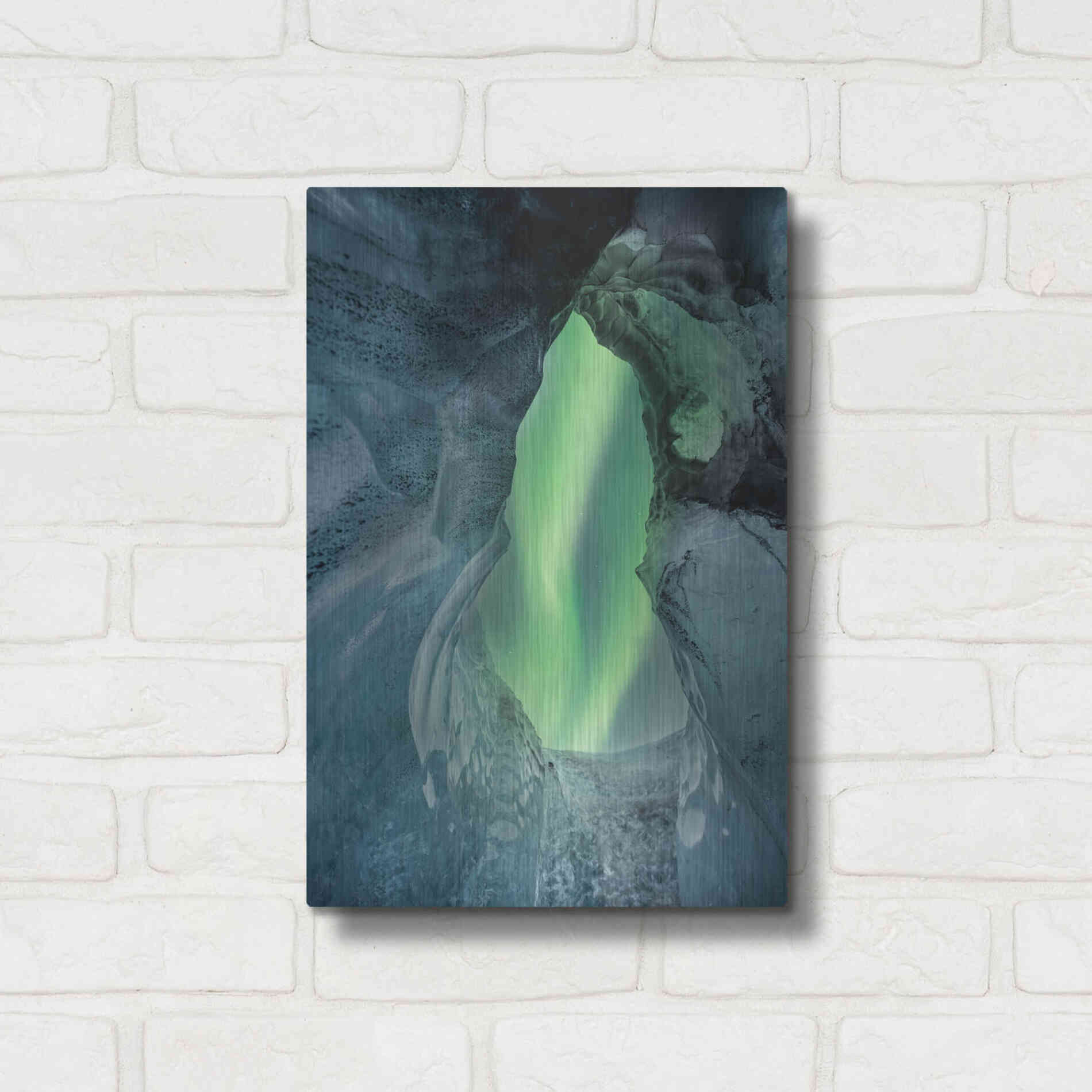 Luxe Metal Art 'Northern Lights Aurora Borealis Over Glacier Ice 1' by Luxe Portfolio, Metal Wall Art,12x16