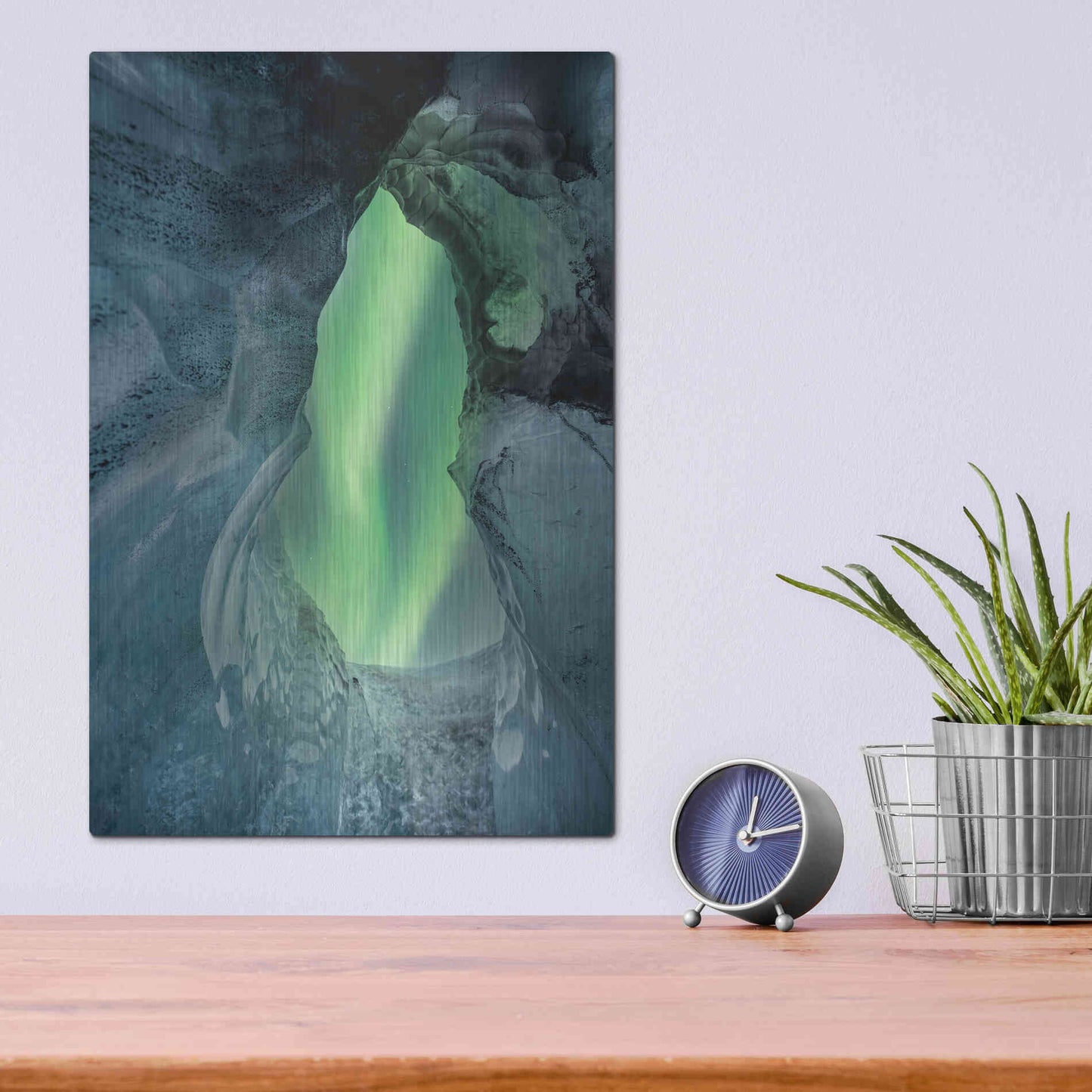 Luxe Metal Art 'Northern Lights Aurora Borealis Over Glacier Ice 1' by Luxe Portfolio, Metal Wall Art,12x16