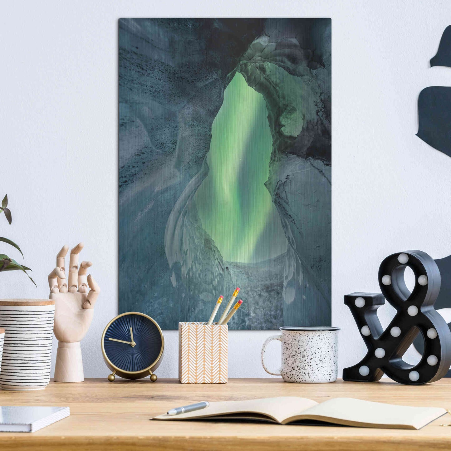 Luxe Metal Art 'Northern Lights Aurora Borealis Over Glacier Ice 1' by Luxe Portfolio, Metal Wall Art,12x16