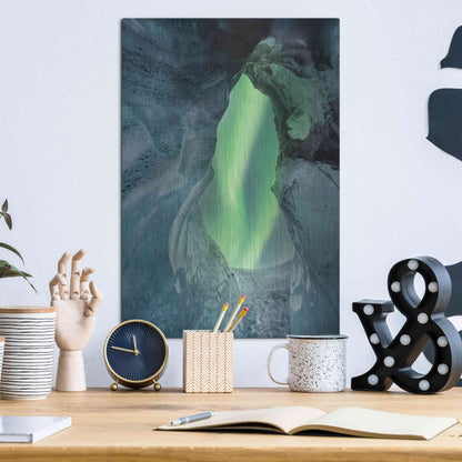 Luxe Metal Art 'Northern Lights Aurora Borealis Over Glacier Ice 1' by Luxe Portfolio, Metal Wall Art,12x16