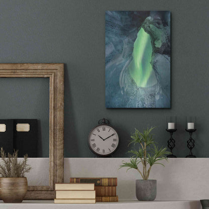 Luxe Metal Art 'Northern Lights Aurora Borealis Over Glacier Ice 1' by Luxe Portfolio, Metal Wall Art,12x16