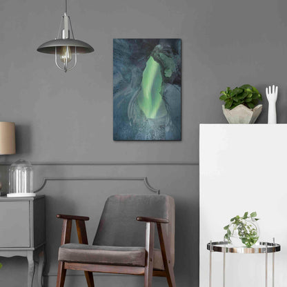 Luxe Metal Art 'Northern Lights Aurora Borealis Over Glacier Ice 1' by Luxe Portfolio, Metal Wall Art,16x24