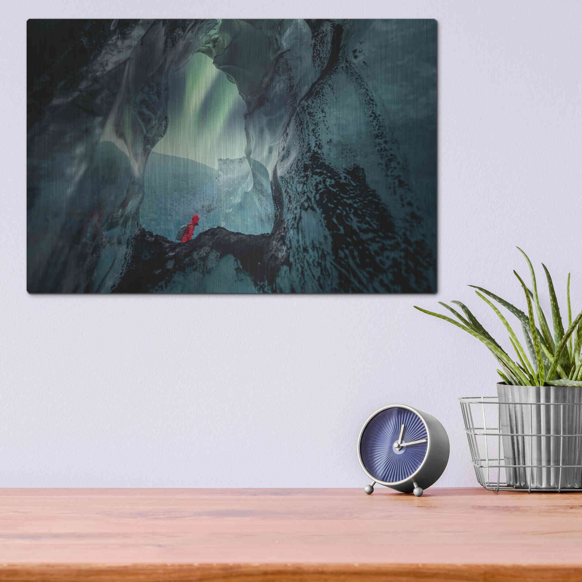 Luxe Metal Art 'Northern Lights Aurora Borealis Over Glacier Ice 2' by Luxe Portfolio, Metal Wall Art,16x12