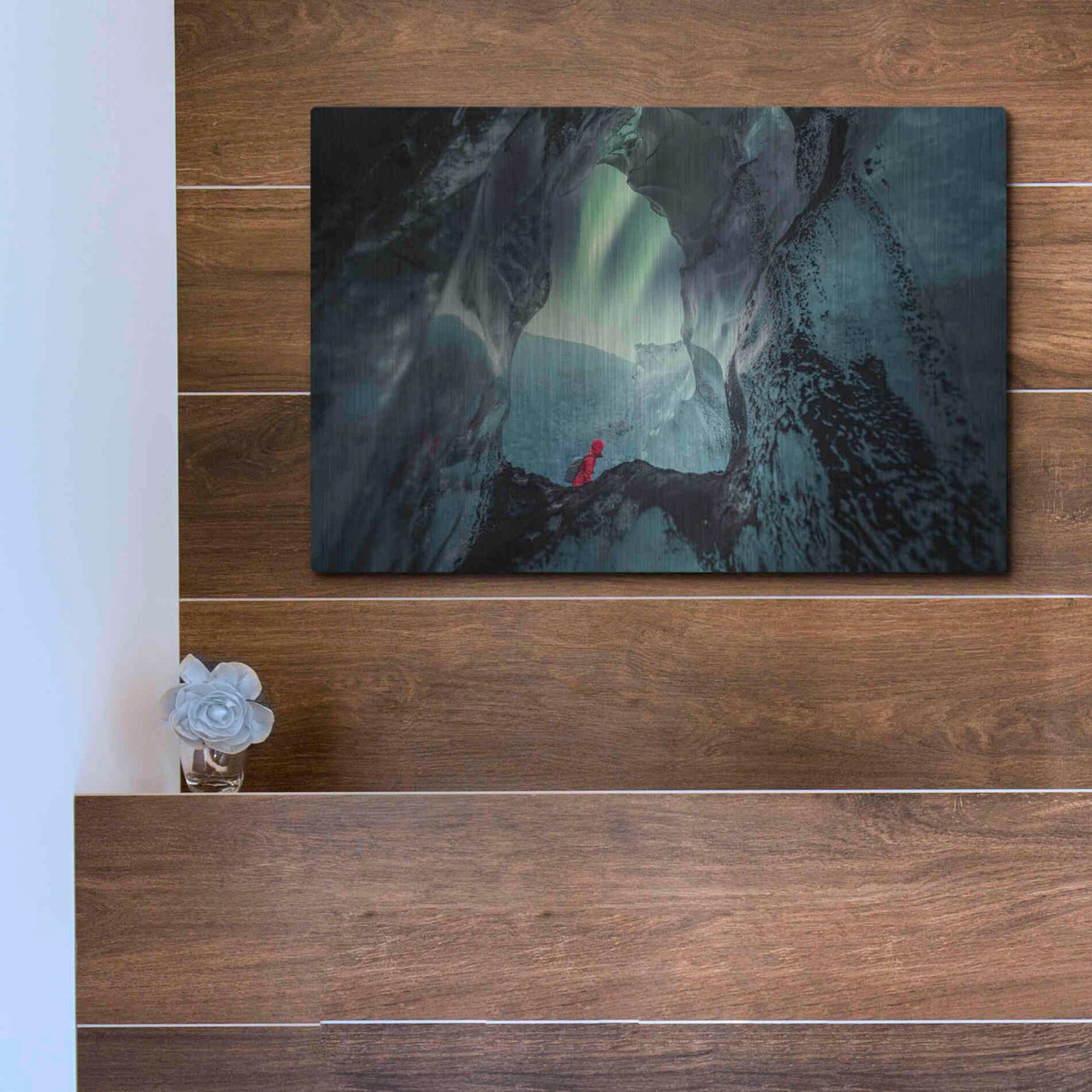 Luxe Metal Art 'Northern Lights Aurora Borealis Over Glacier Ice 2' by Luxe Portfolio, Metal Wall Art,16x12