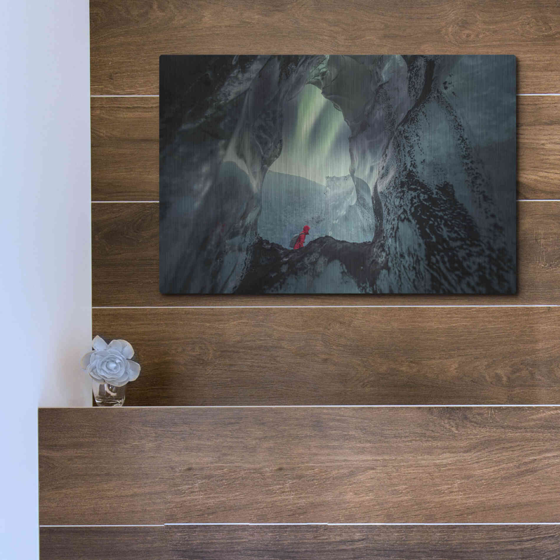 Luxe Metal Art 'Northern Lights Aurora Borealis Over Glacier Ice 2' by Luxe Portfolio, Metal Wall Art,16x12