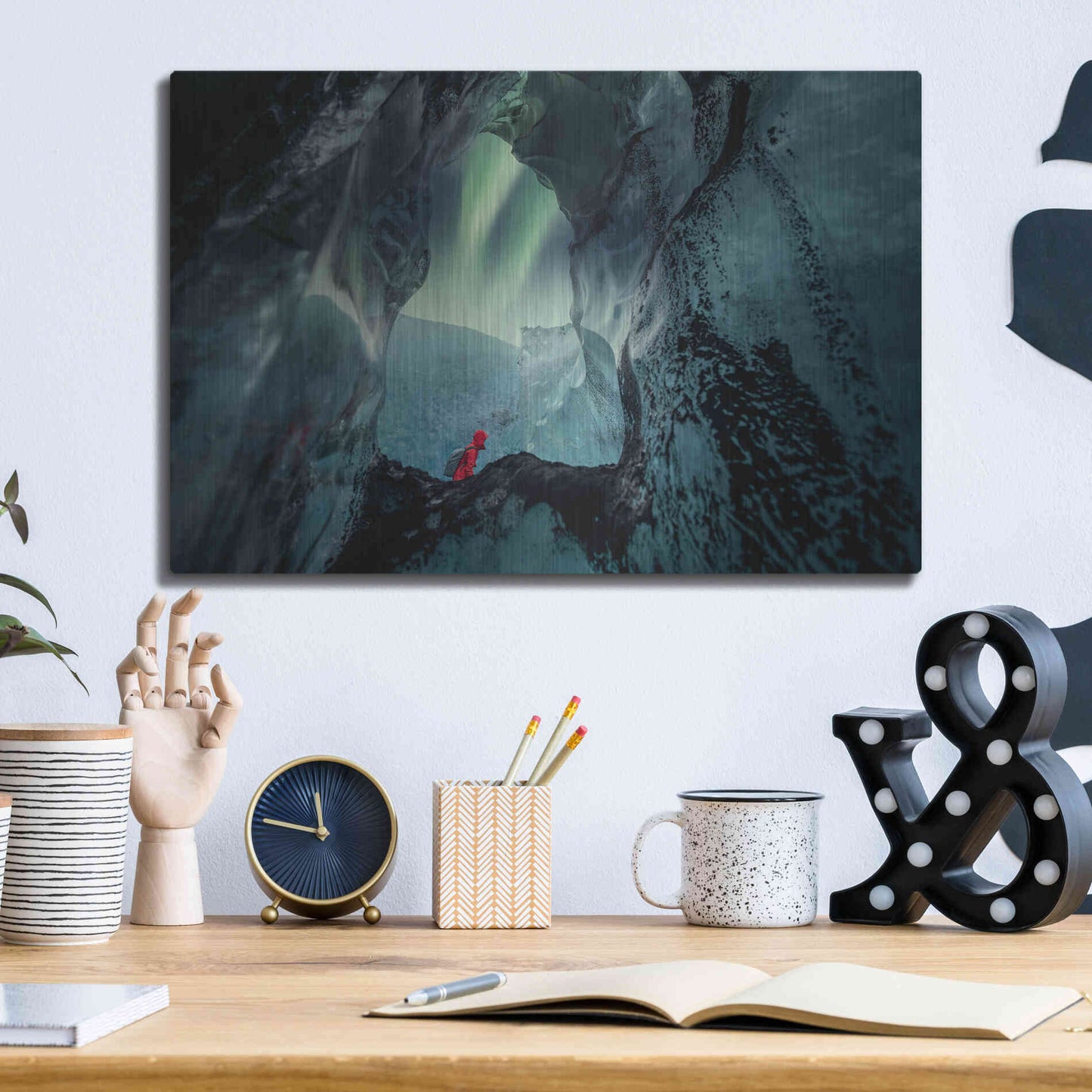 Luxe Metal Art 'Northern Lights Aurora Borealis Over Glacier Ice 2' by Luxe Portfolio, Metal Wall Art,16x12