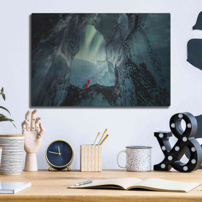 Luxe Metal Art 'Northern Lights Aurora Borealis Over Glacier Ice 2' by Luxe Portfolio, Metal Wall Art,16x12