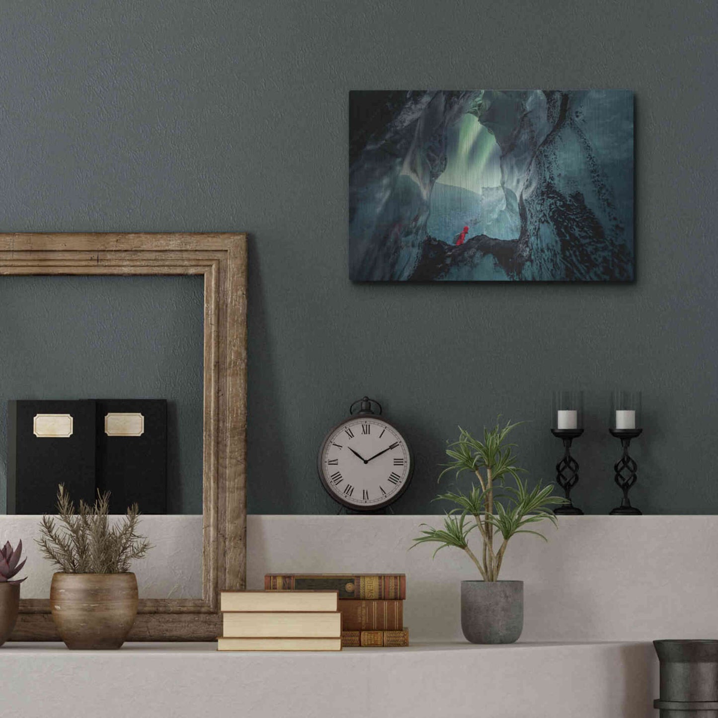 Luxe Metal Art 'Northern Lights Aurora Borealis Over Glacier Ice 2' by Luxe Portfolio, Metal Wall Art,16x12