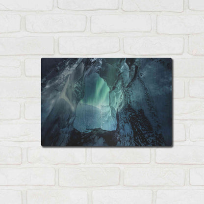 Luxe Metal Art 'Northern Lights Aurora Borealis Over Glacier Ice 3' by Luxe Portfolio, Metal Wall Art,16x12