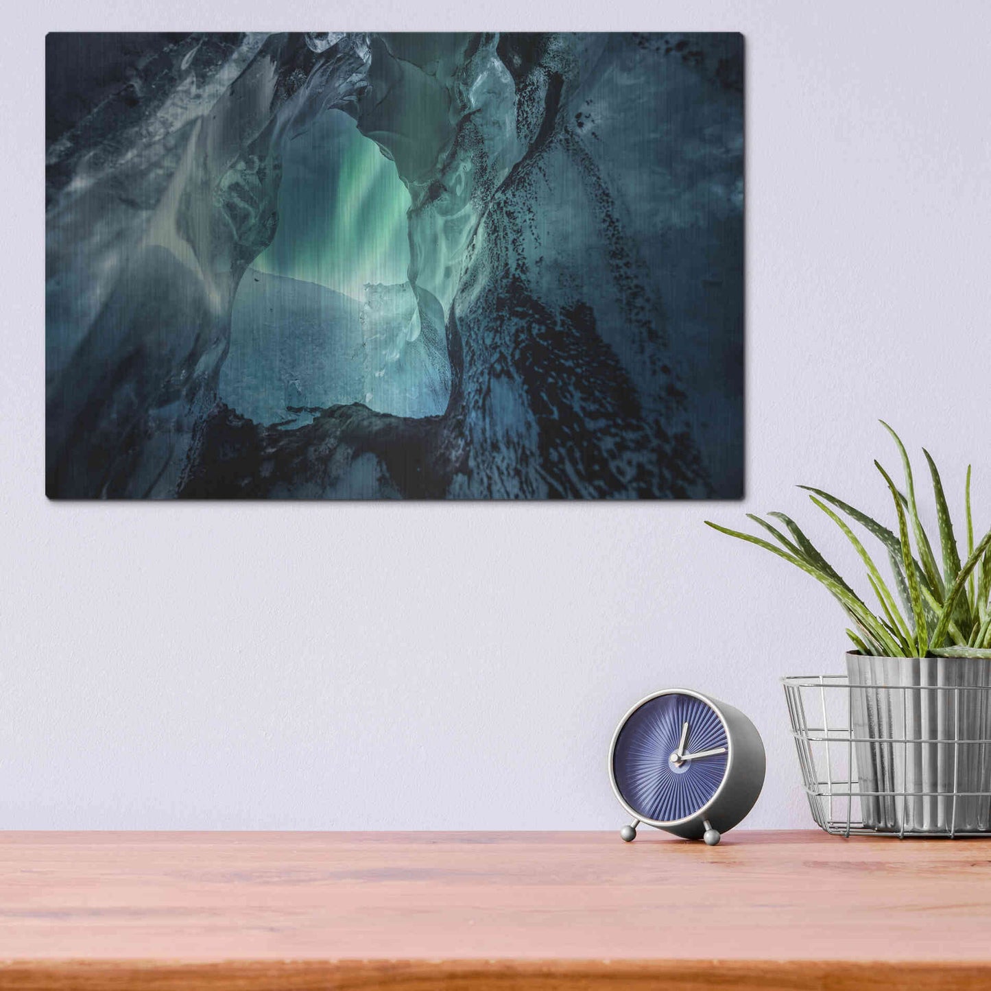Luxe Metal Art 'Northern Lights Aurora Borealis Over Glacier Ice 3' by Luxe Portfolio, Metal Wall Art,16x12