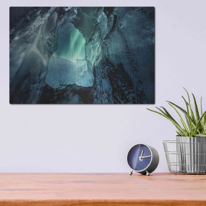 Luxe Metal Art 'Northern Lights Aurora Borealis Over Glacier Ice 3' by Luxe Portfolio, Metal Wall Art,16x12