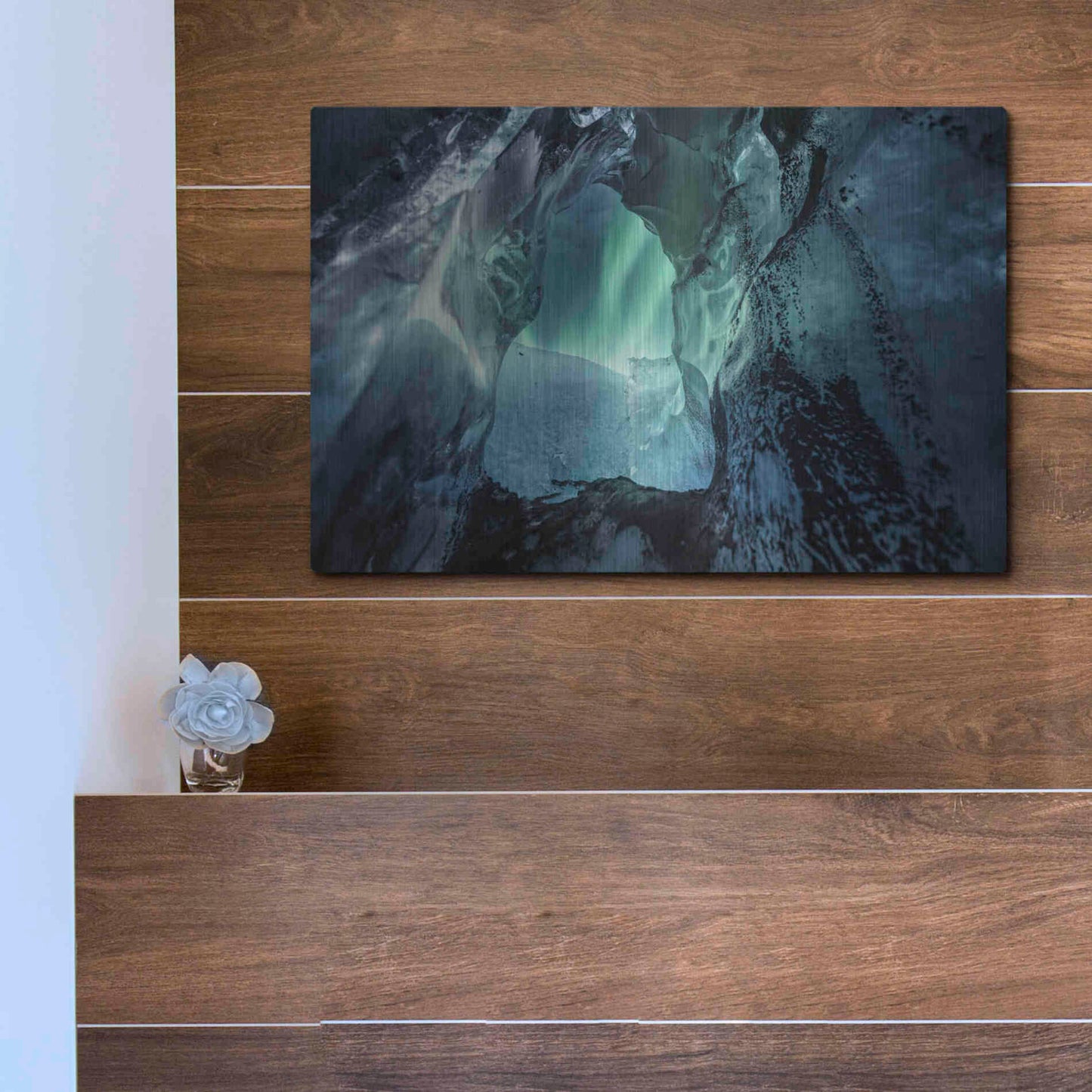 Luxe Metal Art 'Northern Lights Aurora Borealis Over Glacier Ice 3' by Luxe Portfolio, Metal Wall Art,16x12