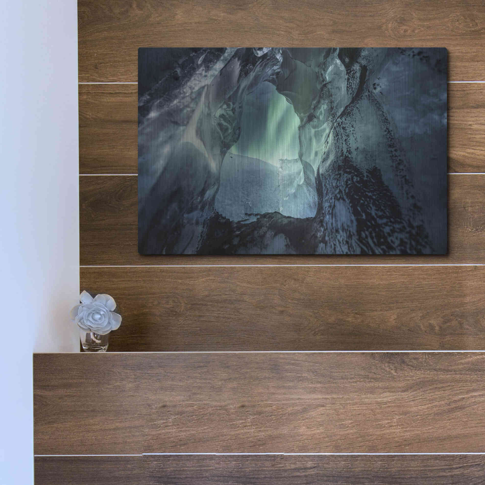 Luxe Metal Art 'Northern Lights Aurora Borealis Over Glacier Ice 3' by Luxe Portfolio, Metal Wall Art,16x12