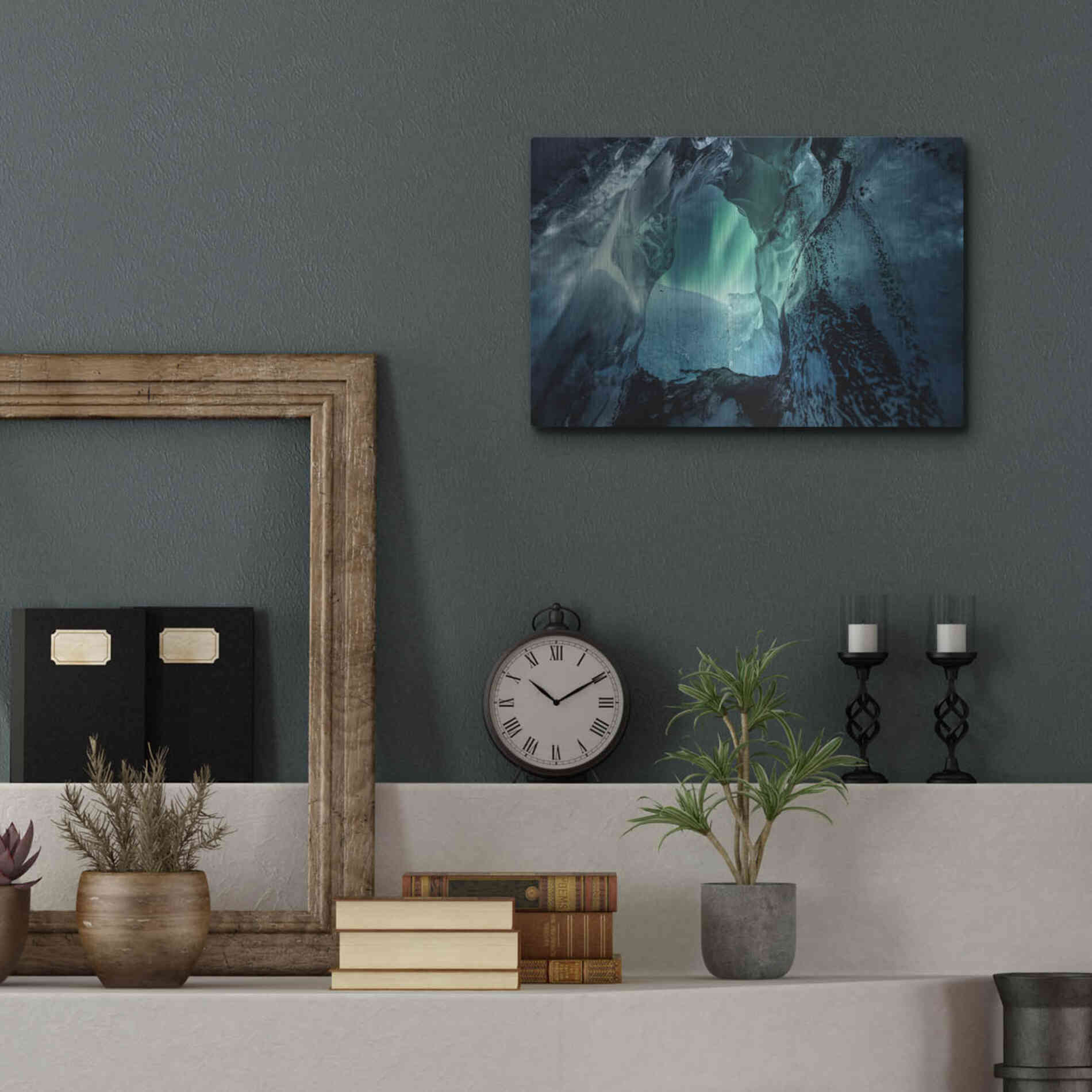 Luxe Metal Art 'Northern Lights Aurora Borealis Over Glacier Ice 3' by Luxe Portfolio, Metal Wall Art,16x12