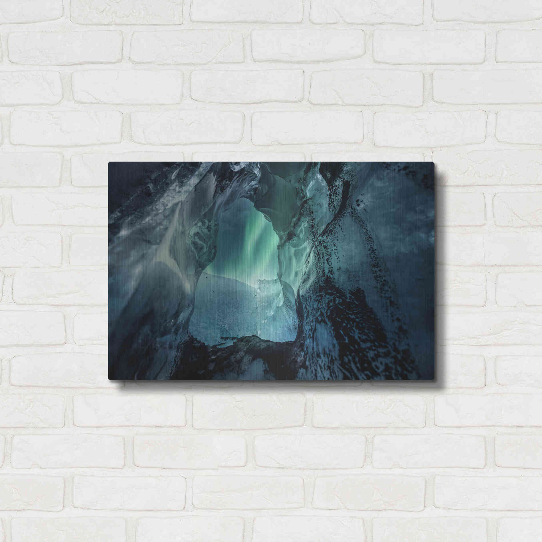 Luxe Metal Art 'Northern Lights Aurora Borealis Over Glacier Ice 3' by Luxe Portfolio, Metal Wall Art,24x16
