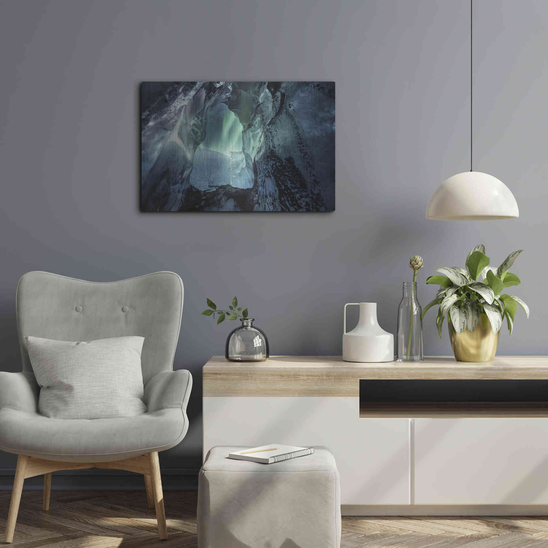 Luxe Metal Art 'Northern Lights Aurora Borealis Over Glacier Ice 3' by Luxe Portfolio, Metal Wall Art,24x16