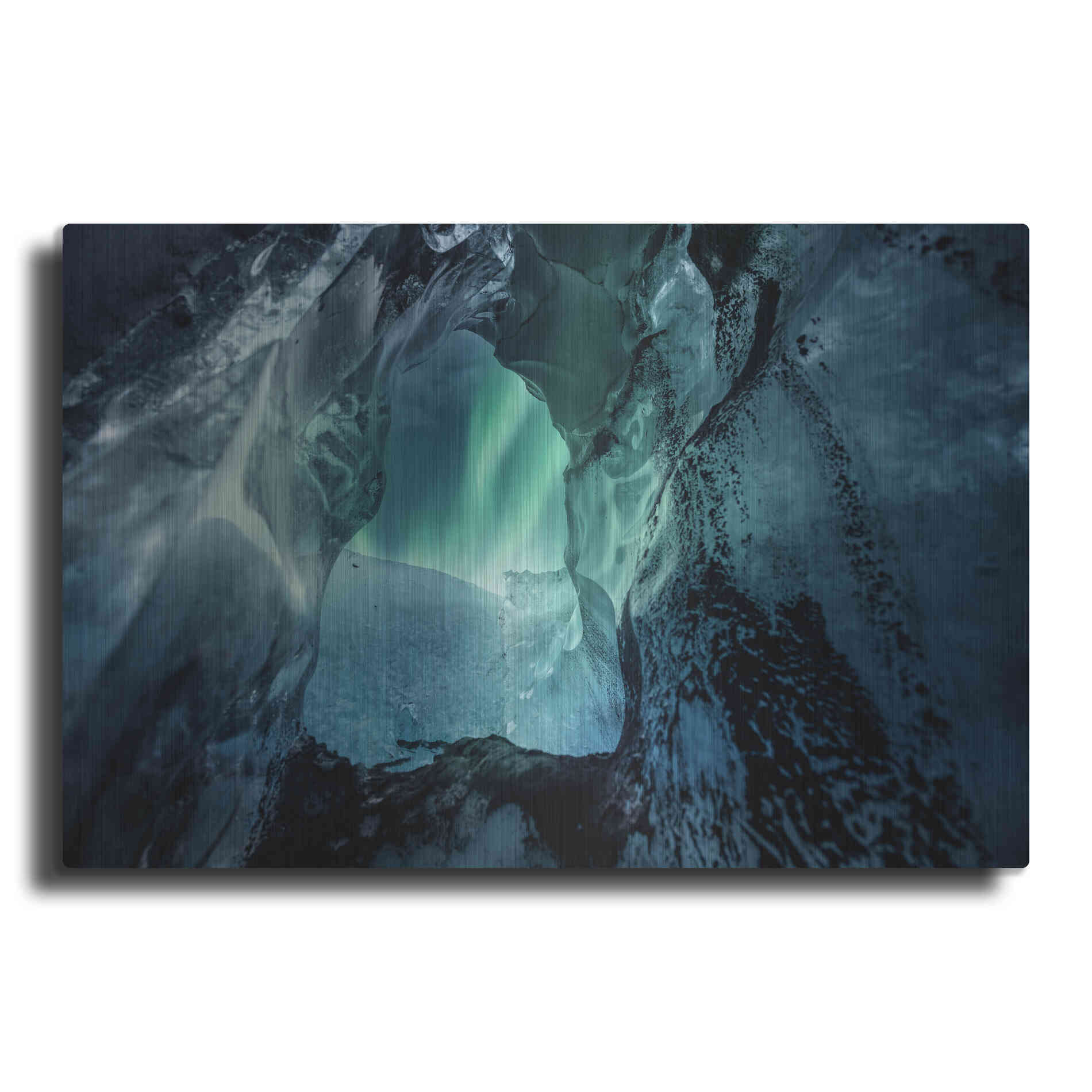 Luxe Metal Art 'Northern Lights Aurora Borealis Over Glacier Ice 3' by Luxe Portfolio, Metal Wall Art