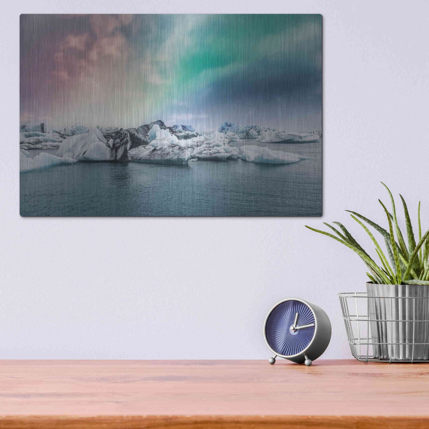 Luxe Metal Art 'Northern Lights Aurora Borealis Over Jokulsarlon' by Luxe Portfolio, Metal Wall Art,16x12