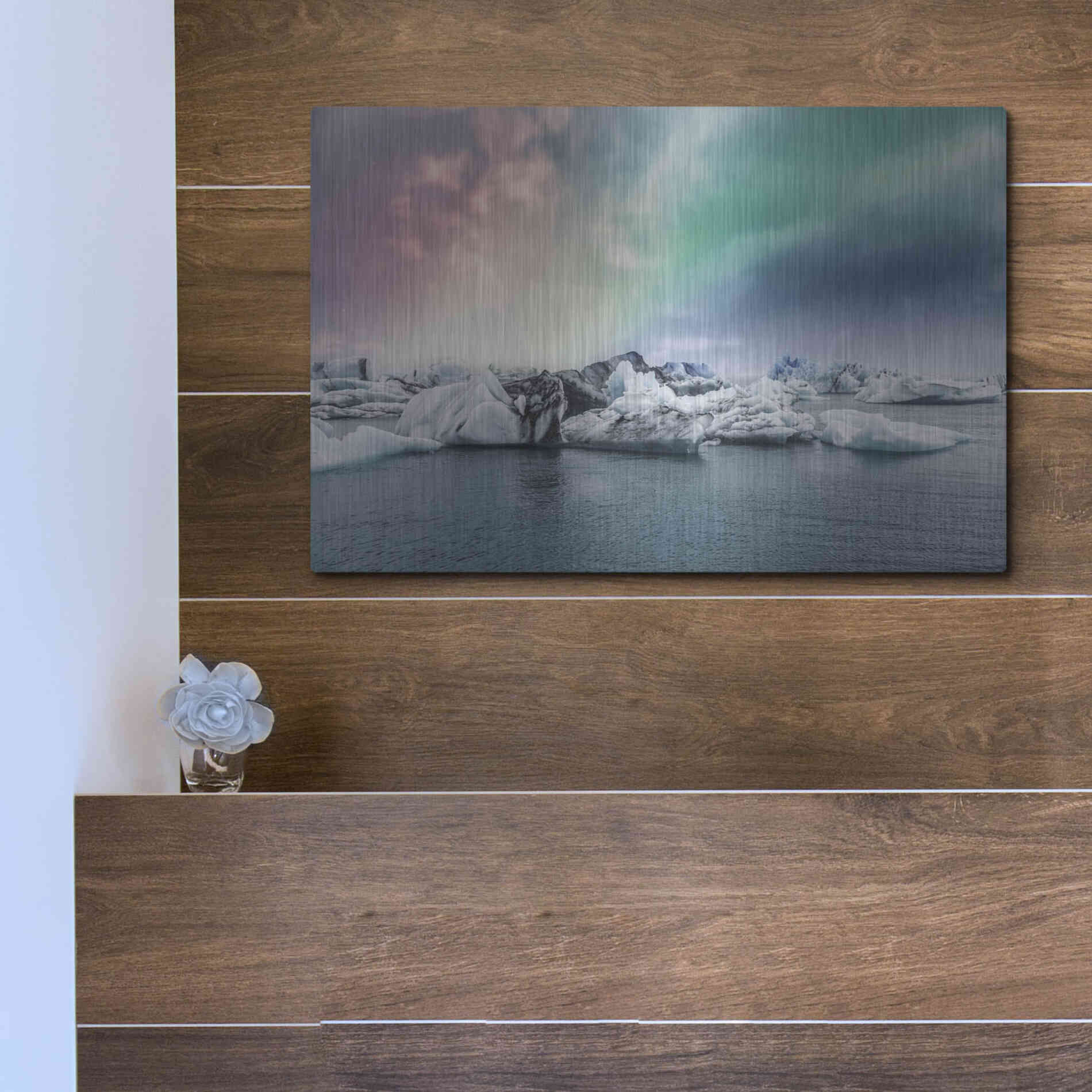 Luxe Metal Art 'Northern Lights Aurora Borealis Over Jokulsarlon' by Luxe Portfolio, Metal Wall Art,16x12
