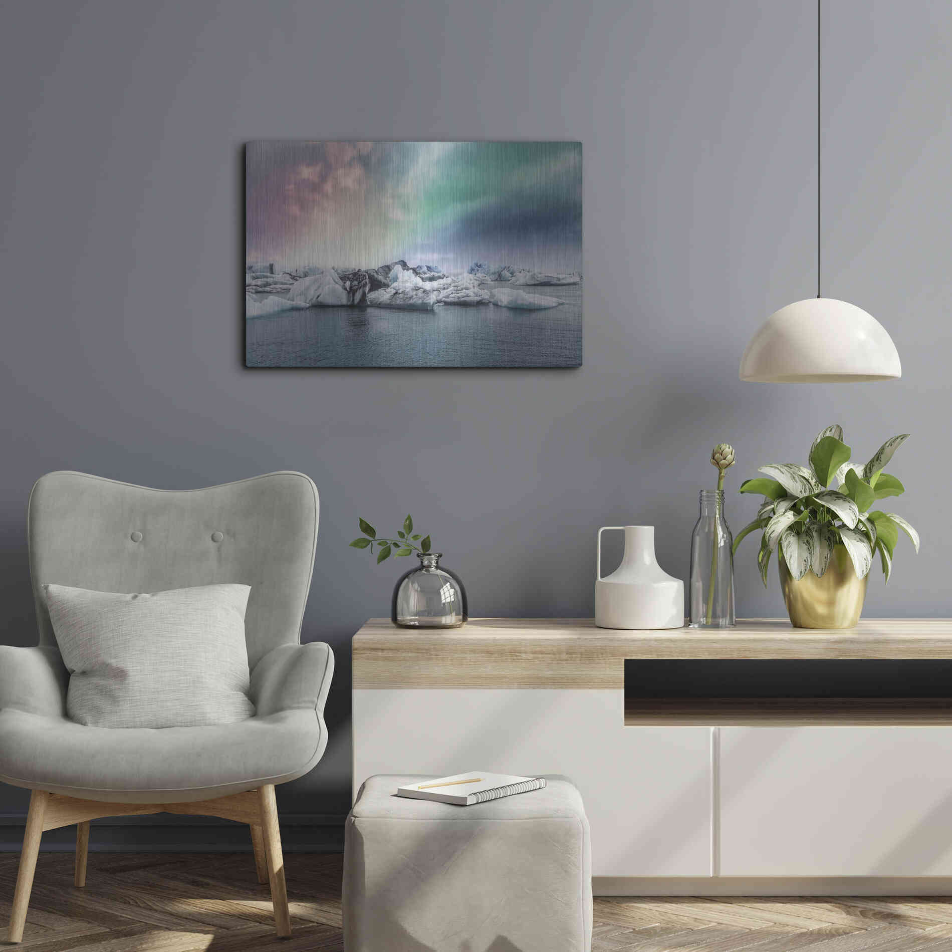 Luxe Metal Art 'Northern Lights Aurora Borealis Over Jokulsarlon' by Luxe Portfolio, Metal Wall Art,24x16