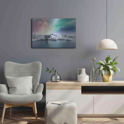 Luxe Metal Art 'Northern Lights Aurora Borealis Over Jokulsarlon' by Luxe Portfolio, Metal Wall Art,24x16