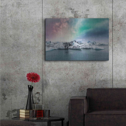 Luxe Metal Art 'Northern Lights Aurora Borealis Over Jokulsarlon' by Luxe Portfolio, Metal Wall Art,36x24