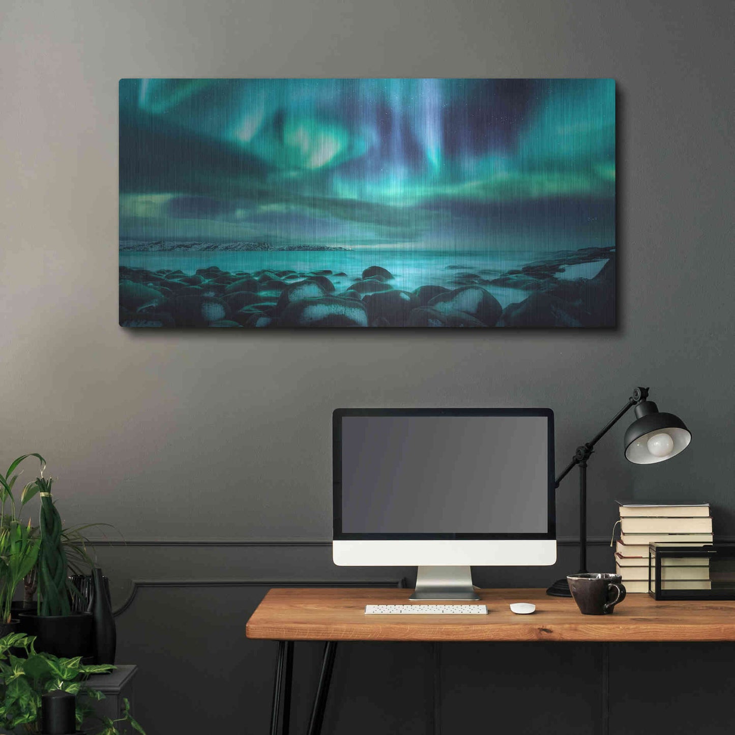 Luxe Metal Art 'Northern Lights Aurora Borealis Over Ocean' by Luxe Portfolio, Metal Wall Art,48x24