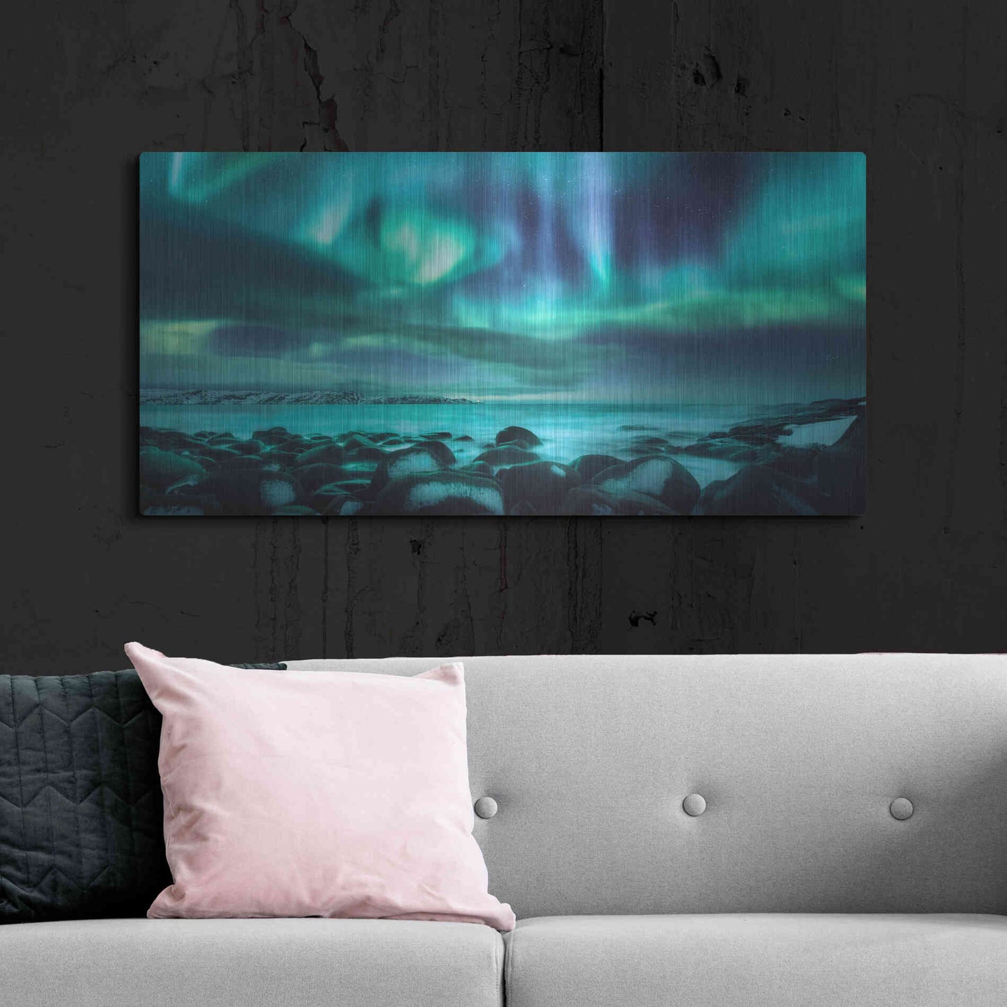Luxe Metal Art 'Northern Lights Aurora Borealis Over Ocean' by Luxe Portfolio, Metal Wall Art,48x24