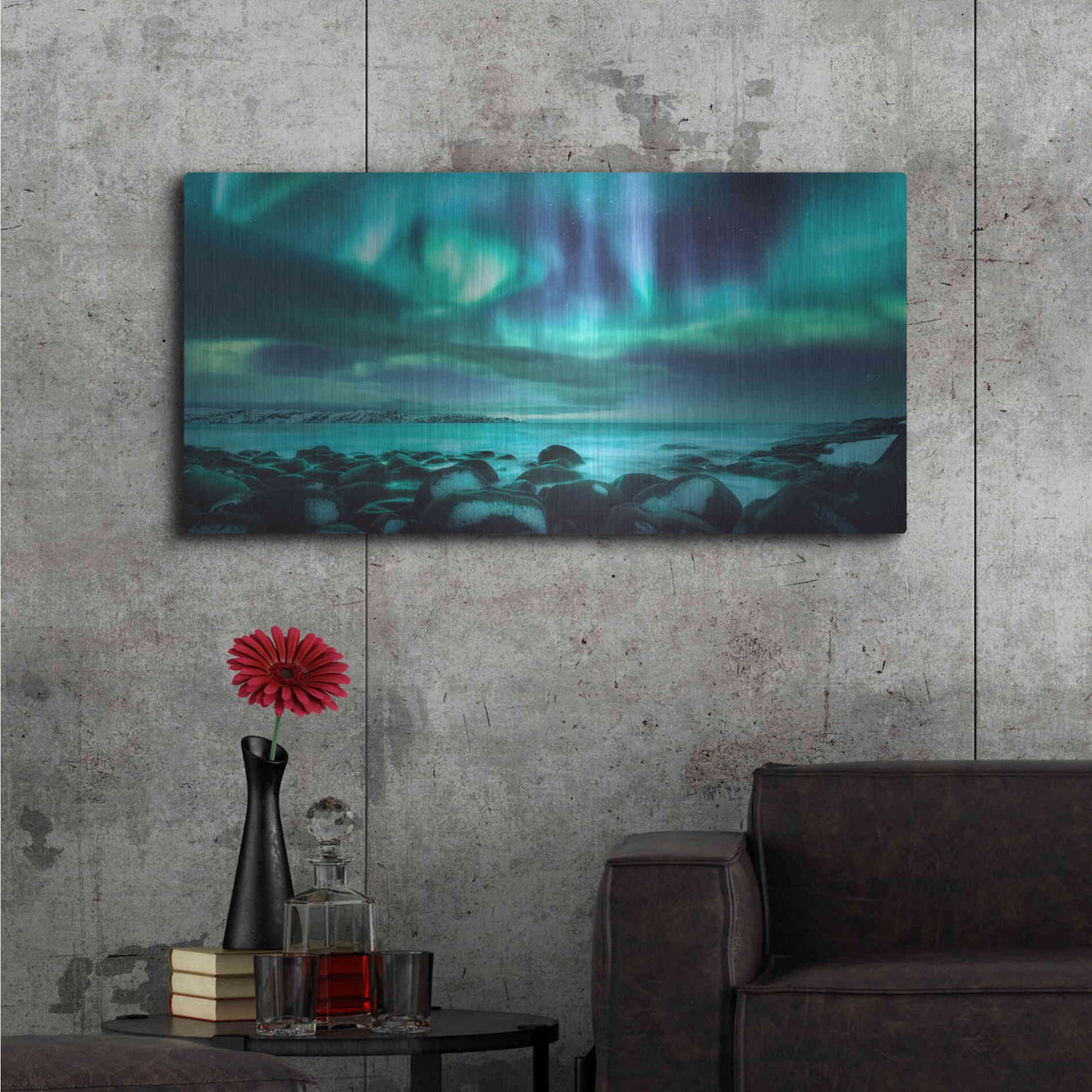 Luxe Metal Art 'Northern Lights Aurora Borealis Over Ocean' by Luxe Portfolio, Metal Wall Art,48x24