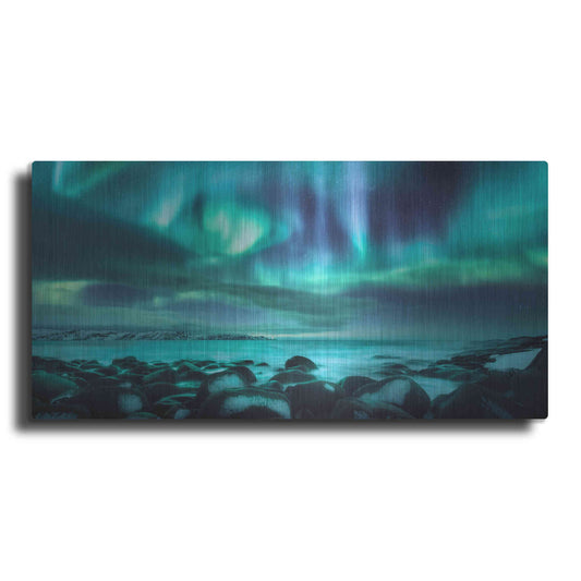 Luxe Metal Art 'Northern Lights Aurora Borealis Over Ocean' by Luxe Portfolio, Metal Wall Art