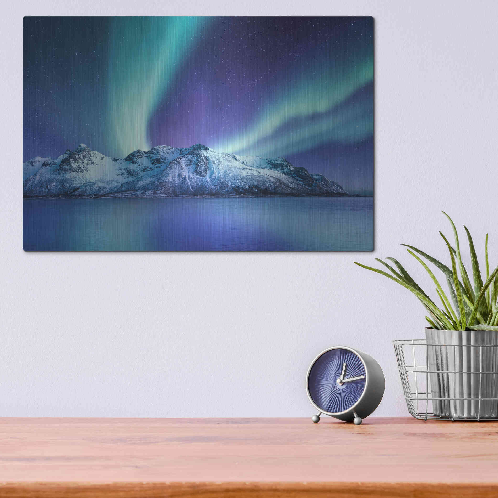 Luxe Metal Art 'Northern Lights In The Lofoten Islands Norway 1' by Luxe Portfolio, Metal Wall Art,16x12