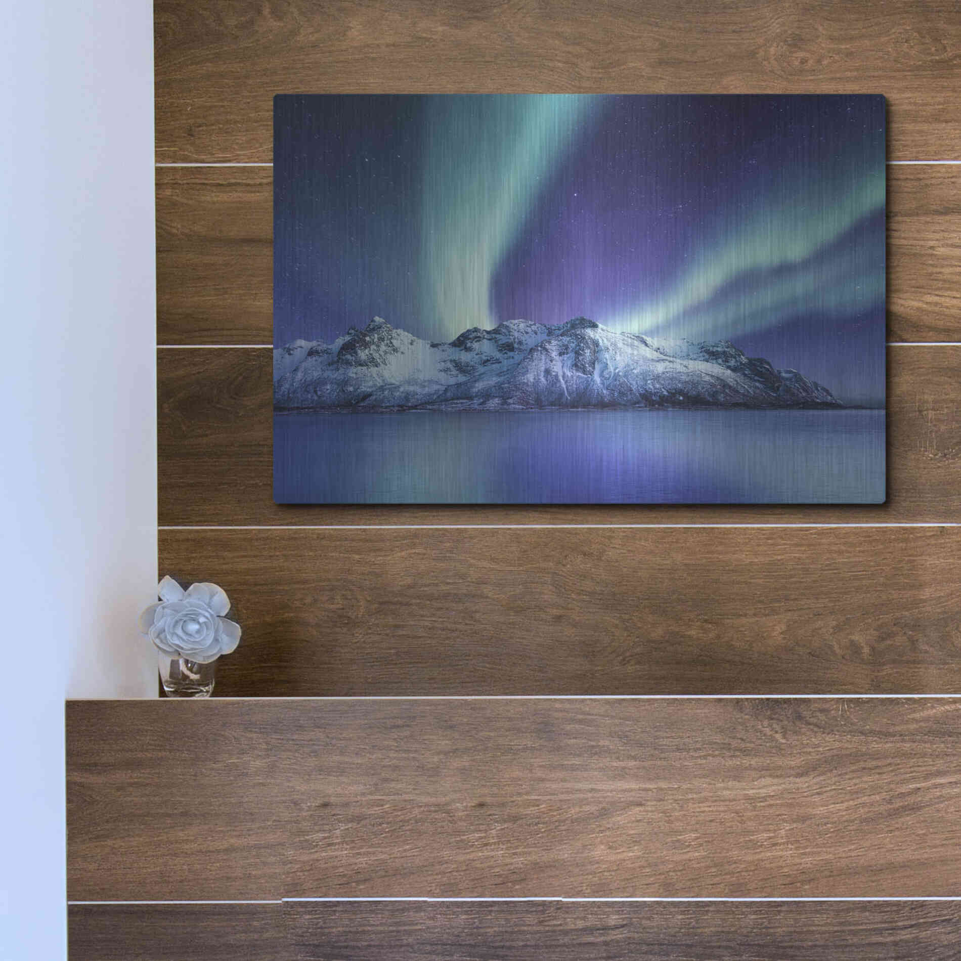 Luxe Metal Art 'Northern Lights In The Lofoten Islands Norway 1' by Luxe Portfolio, Metal Wall Art,16x12