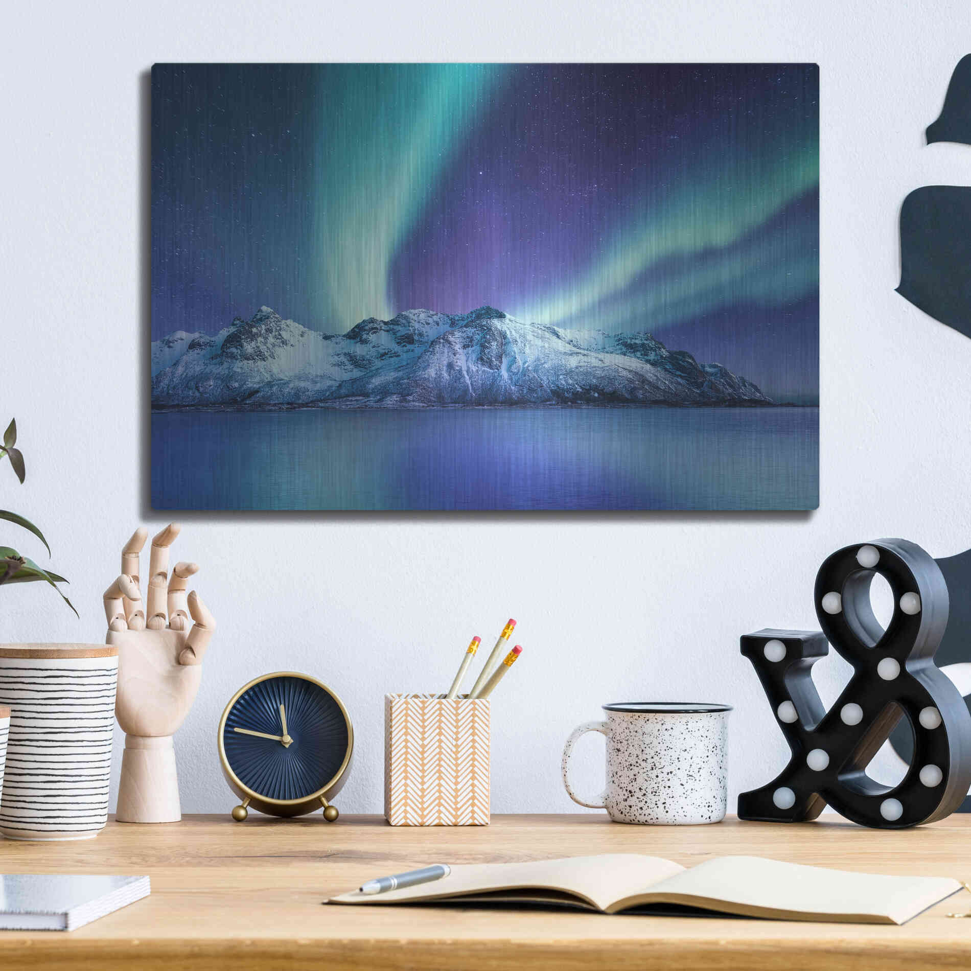 Luxe Metal Art 'Northern Lights In The Lofoten Islands Norway 1' by Luxe Portfolio, Metal Wall Art,16x12