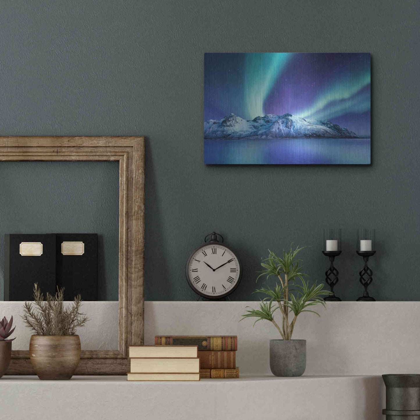 Luxe Metal Art 'Northern Lights In The Lofoten Islands Norway 1' by Luxe Portfolio, Metal Wall Art,16x12