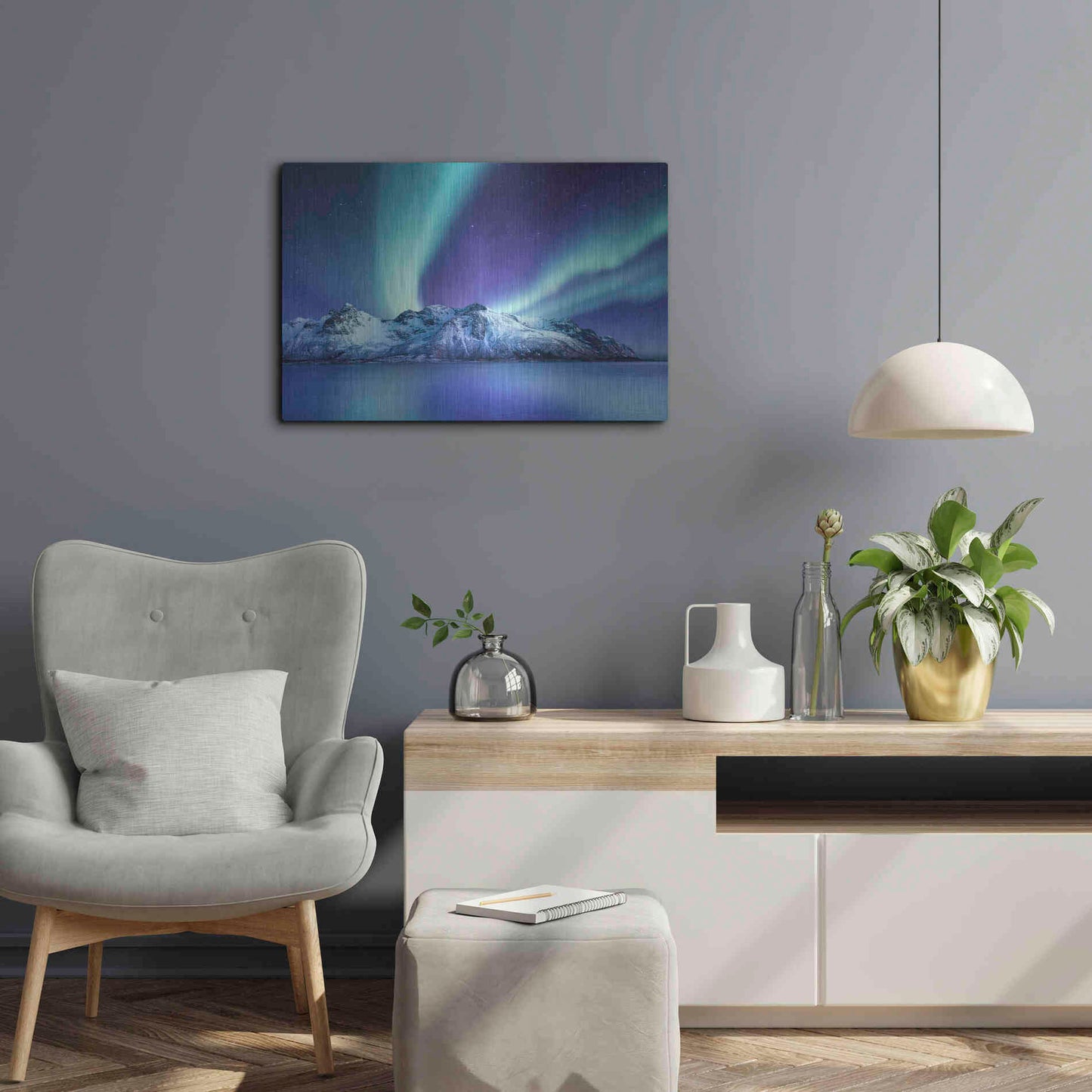 Luxe Metal Art 'Northern Lights In The Lofoten Islands Norway 1' by Luxe Portfolio, Metal Wall Art,24x16