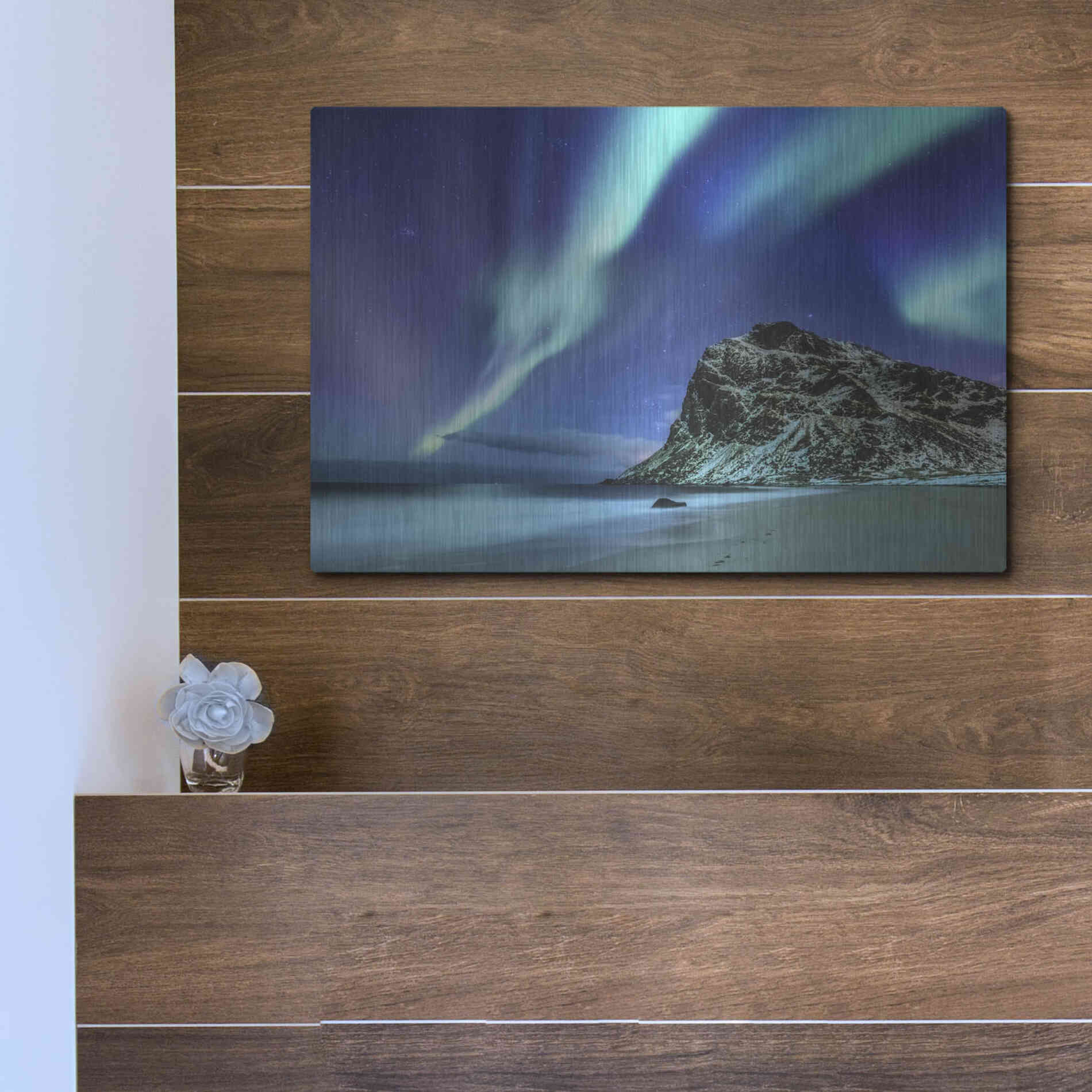 Luxe Metal Art 'Northern Lights In The Lofoten Islands Norway 2' by Luxe Portfolio, Metal Wall Art,16x12