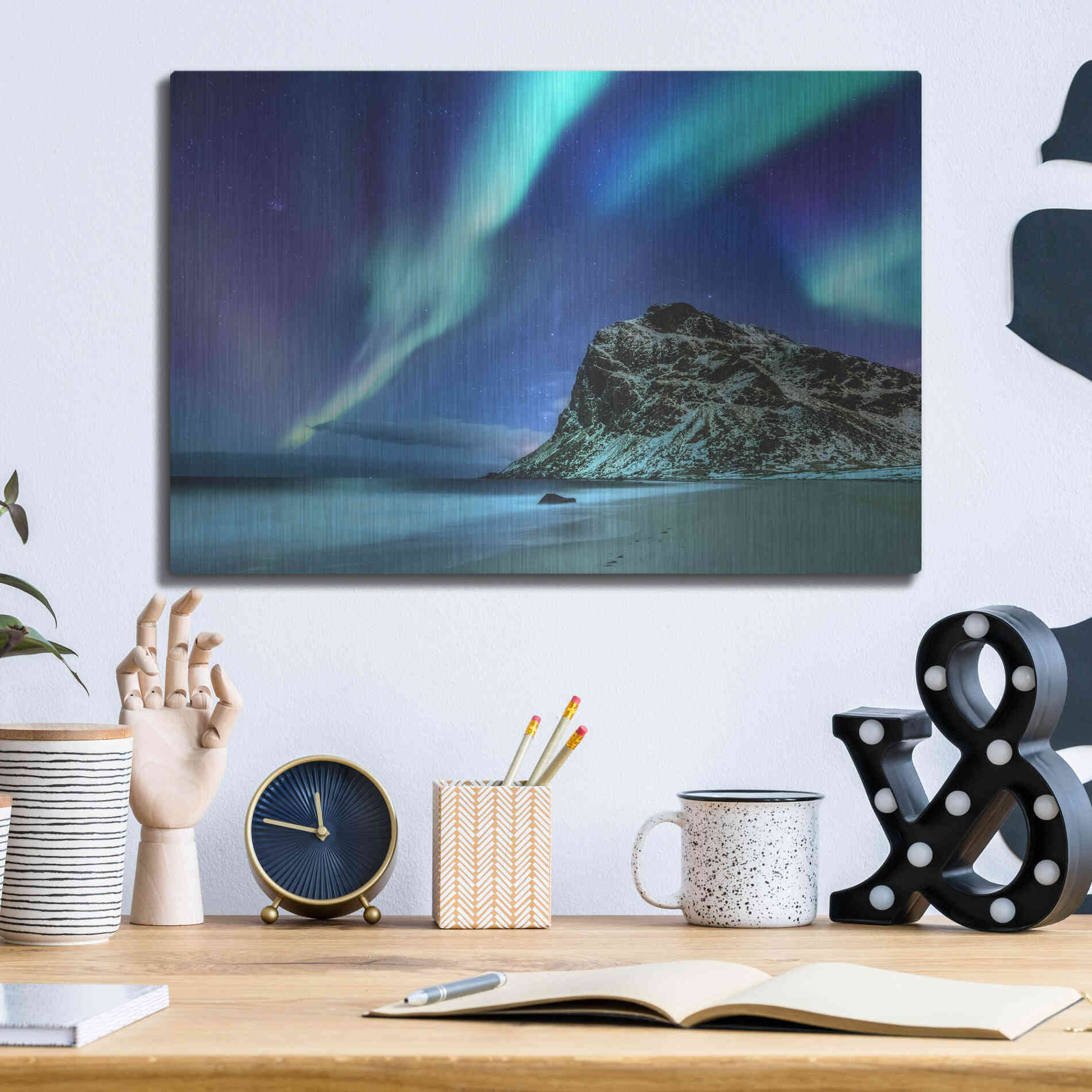 Luxe Metal Art 'Northern Lights In The Lofoten Islands Norway 2' by Luxe Portfolio, Metal Wall Art,16x12