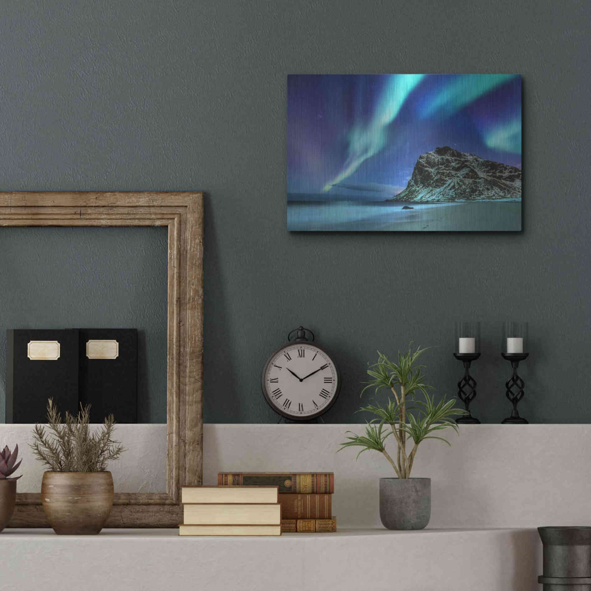 Luxe Metal Art 'Northern Lights In The Lofoten Islands Norway 2' by Luxe Portfolio, Metal Wall Art,16x12