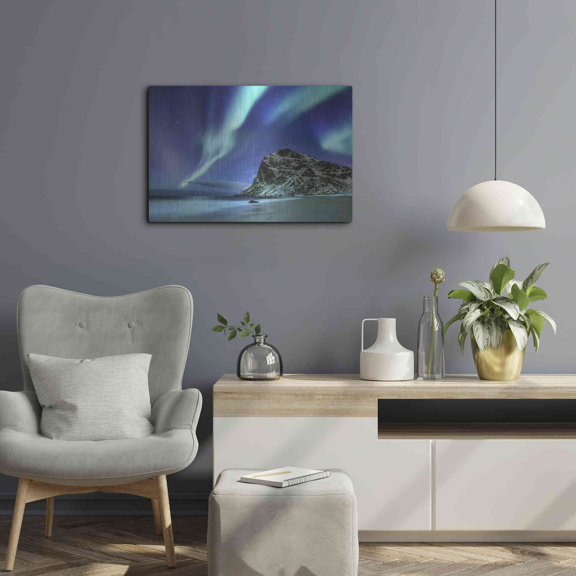 Luxe Metal Art 'Northern Lights In The Lofoten Islands Norway 2' by Luxe Portfolio, Metal Wall Art,24x16