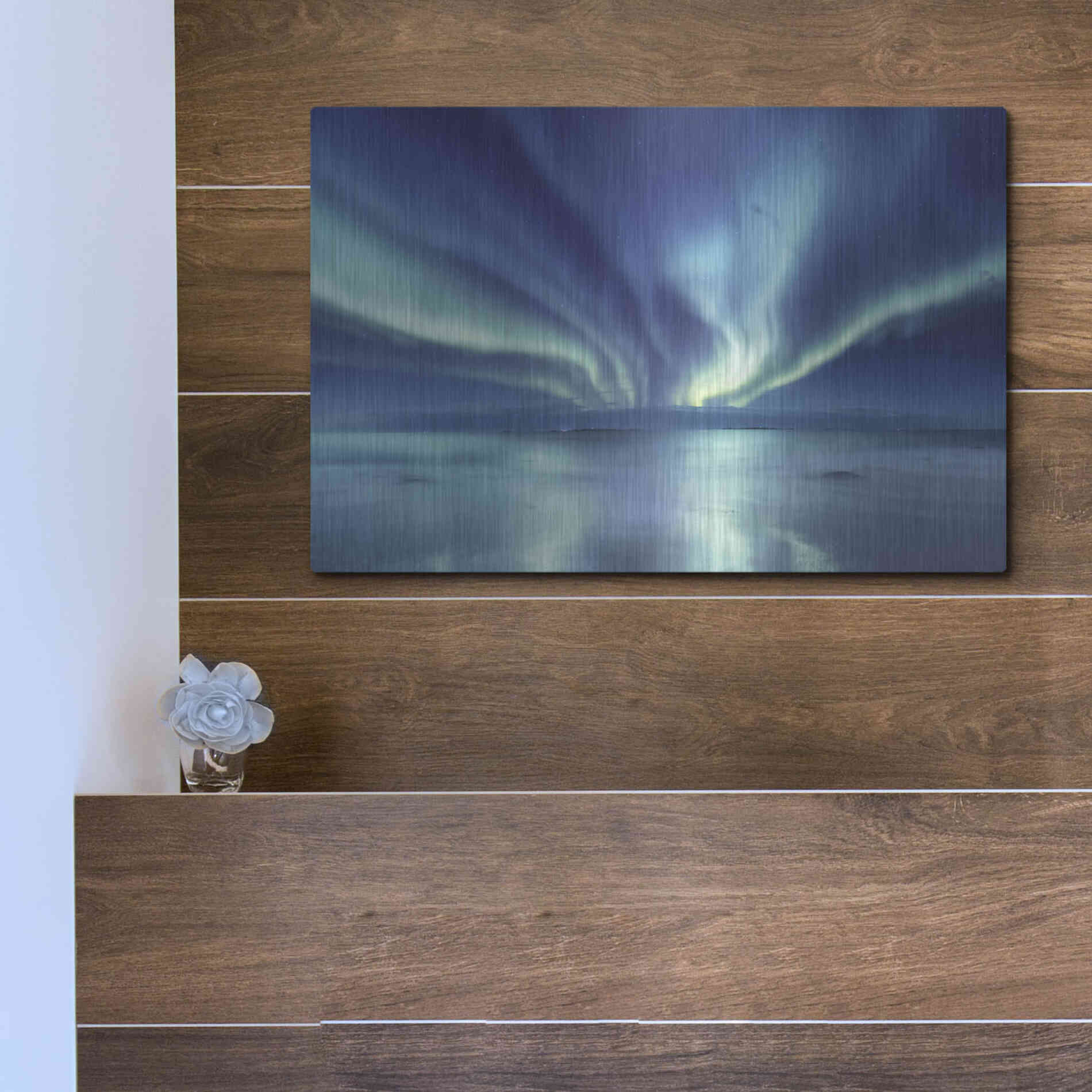 Luxe Metal Art 'Northern Lights In The Lofoten Islands Norway 3' by Luxe Portfolio, Metal Wall Art,16x12