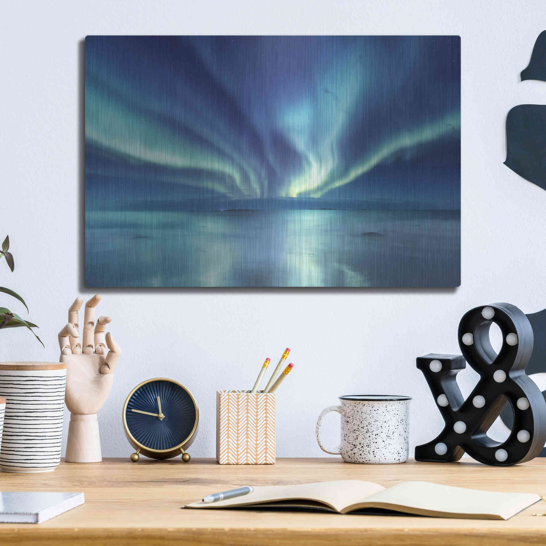 Luxe Metal Art 'Northern Lights In The Lofoten Islands Norway 3' by Luxe Portfolio, Metal Wall Art,16x12