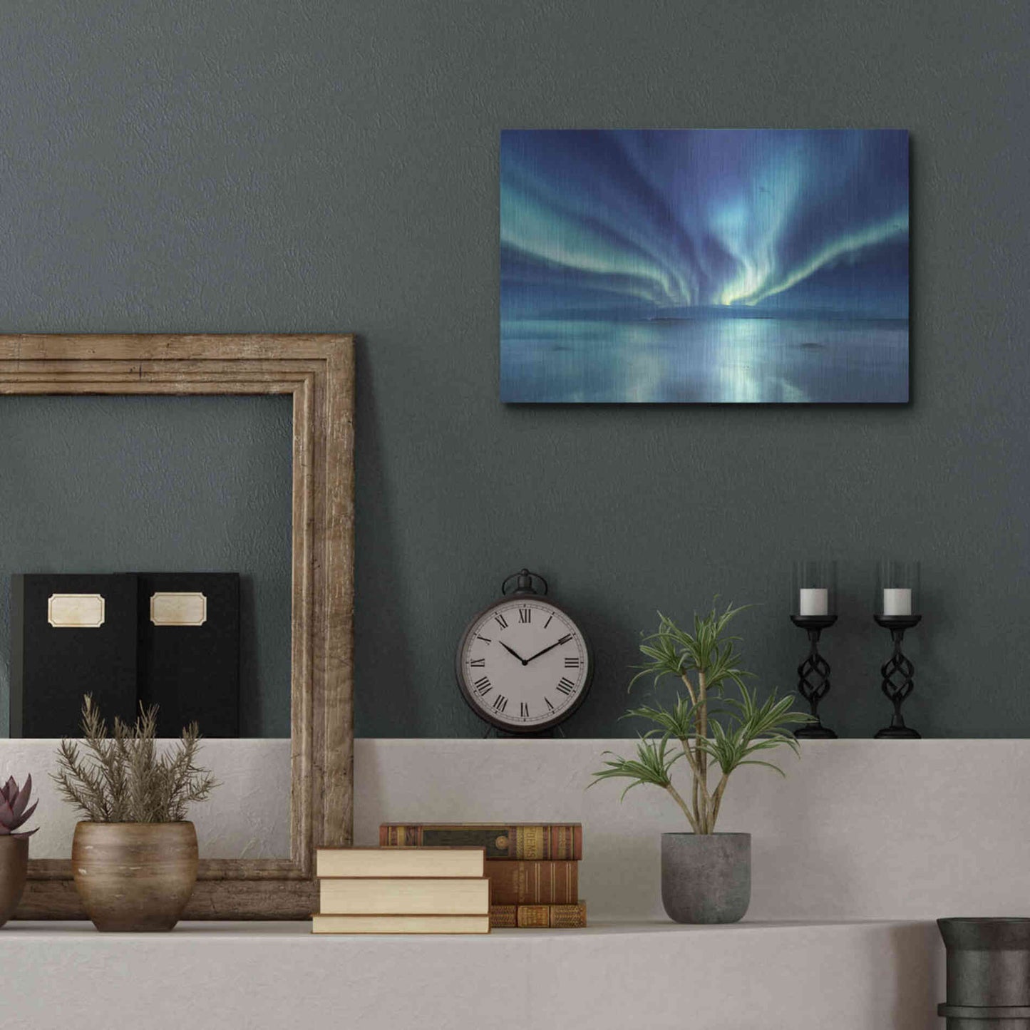 Luxe Metal Art 'Northern Lights In The Lofoten Islands Norway 3' by Luxe Portfolio, Metal Wall Art,16x12