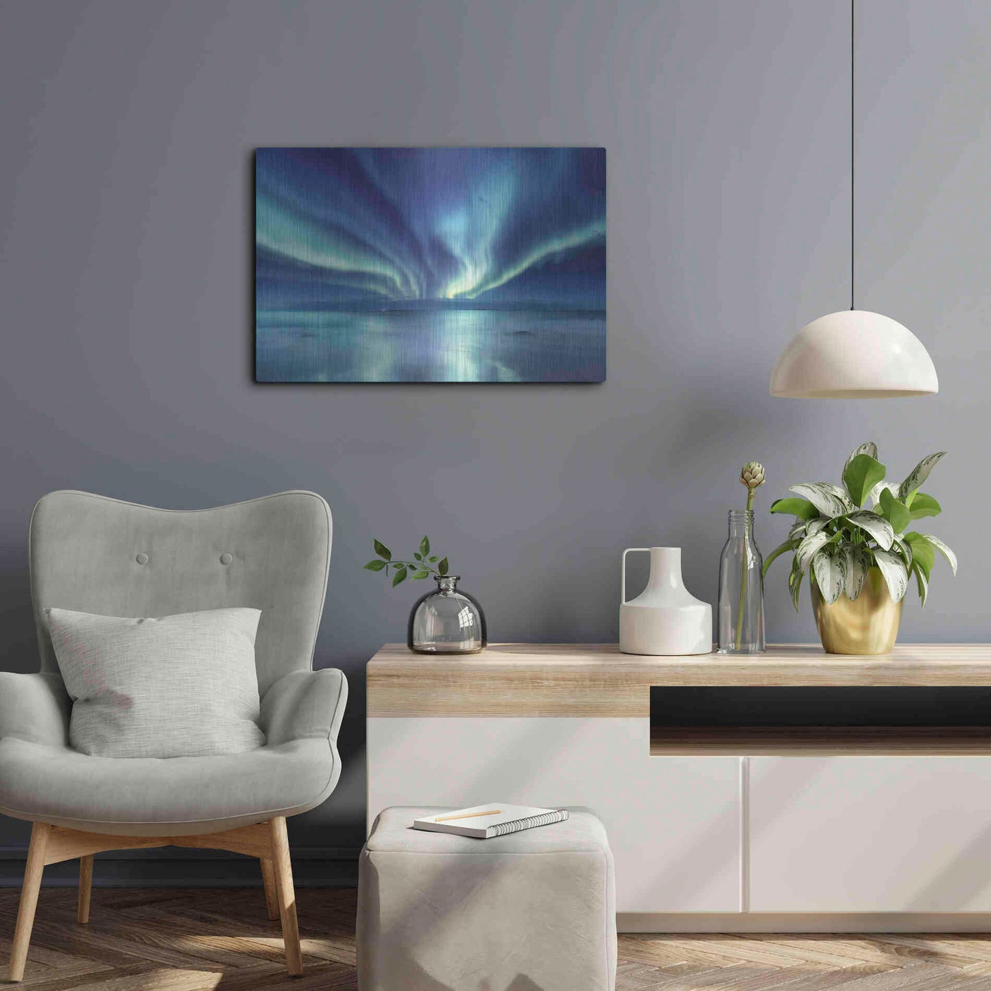Luxe Metal Art 'Northern Lights In The Lofoten Islands Norway 3' by Luxe Portfolio, Metal Wall Art,24x16