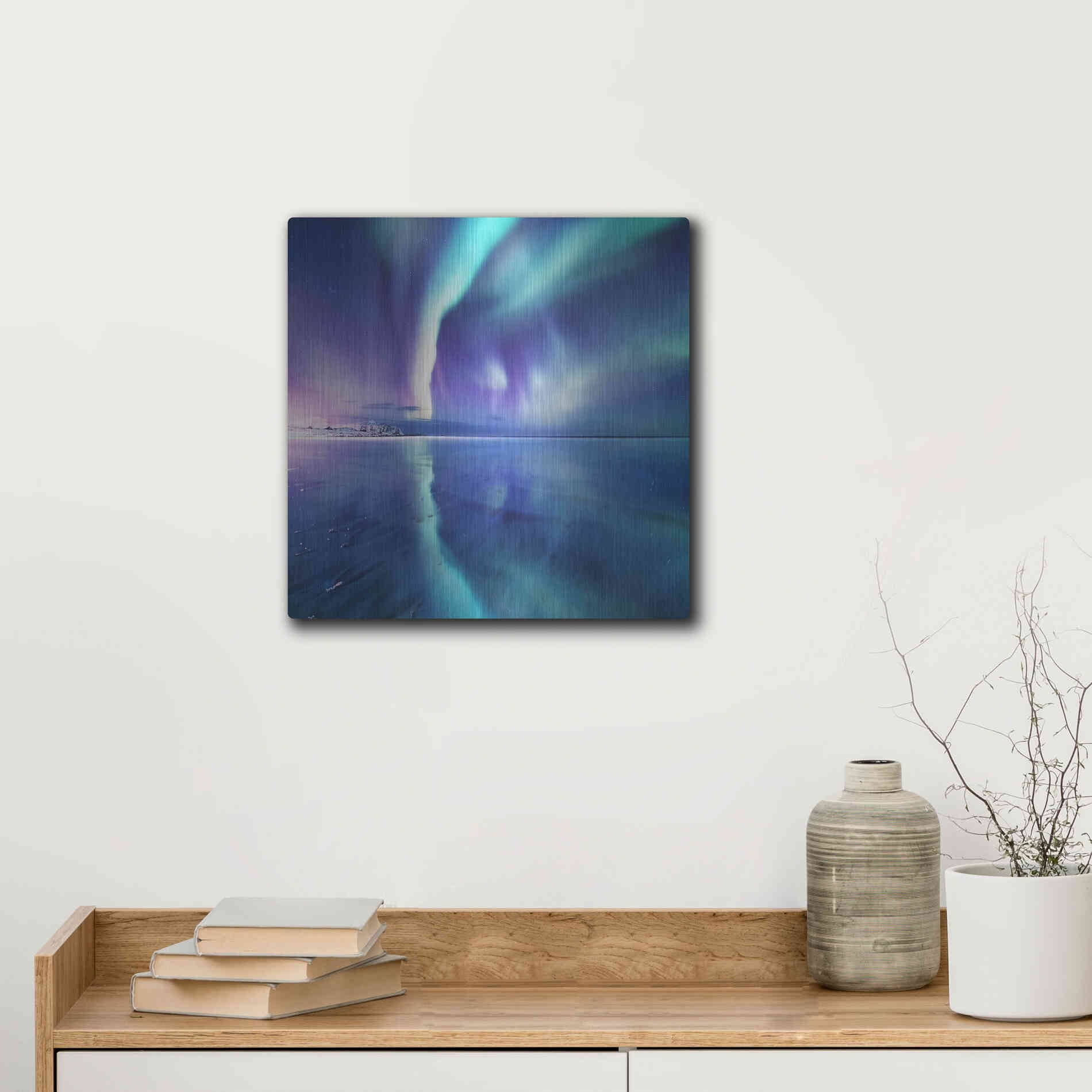 Luxe Metal Art 'Northern Lights In The Lofoten Islands Norway 4' by Luxe Portfolio, Metal Wall Art,12x12