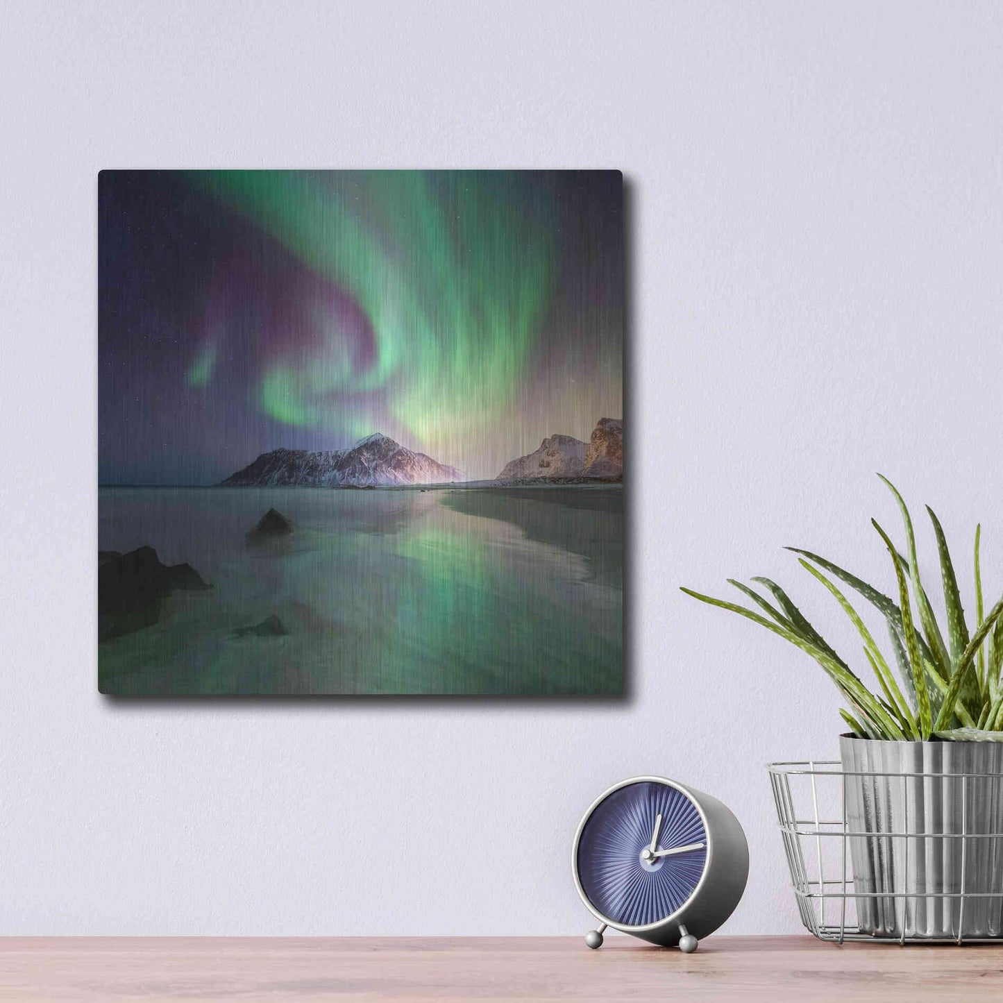 Luxe Metal Art 'Northern Lights In The Lofoten Islands Norway 5' by Luxe Portfolio, Metal Wall Art,12x12