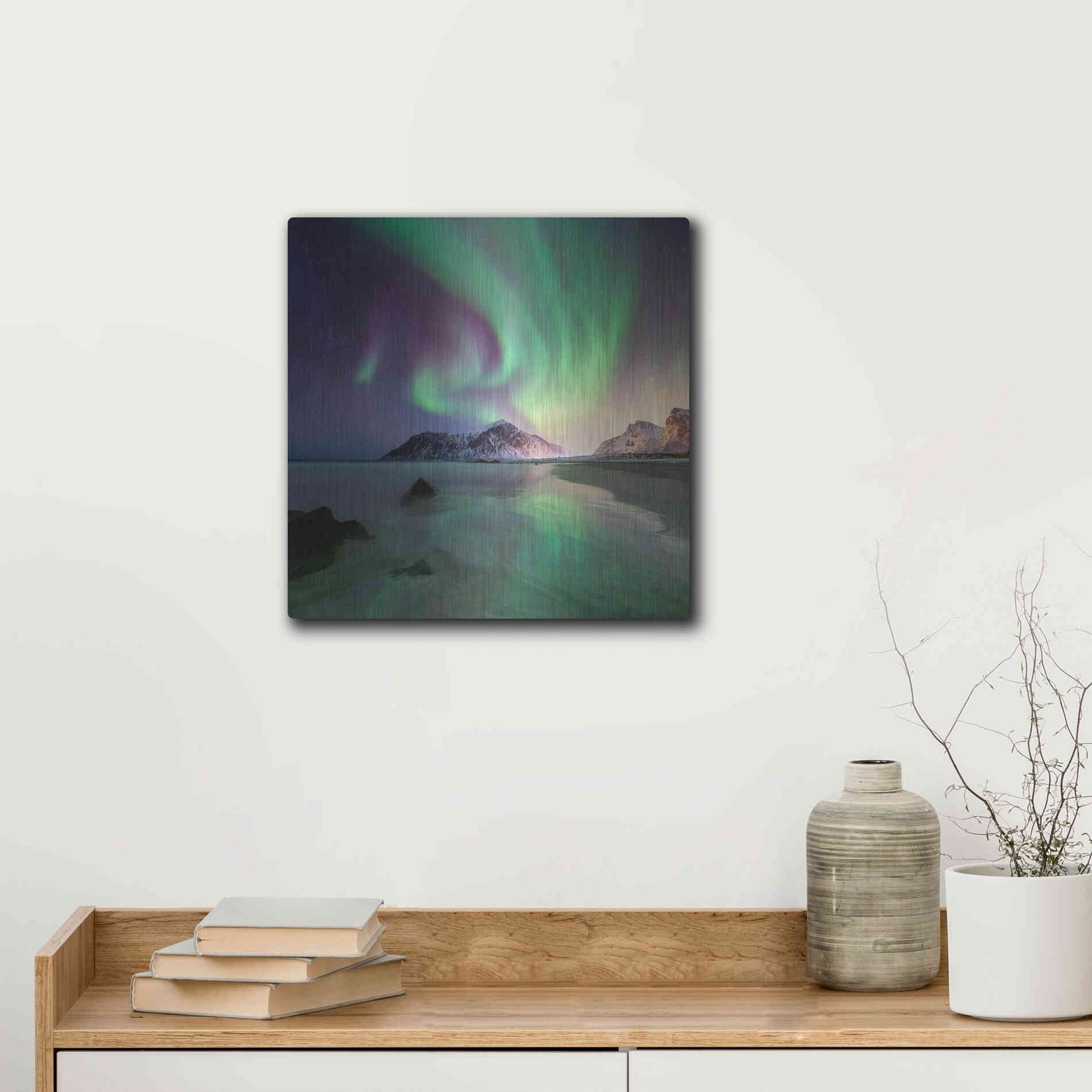 Luxe Metal Art 'Northern Lights In The Lofoten Islands Norway 5' by Luxe Portfolio, Metal Wall Art,12x12