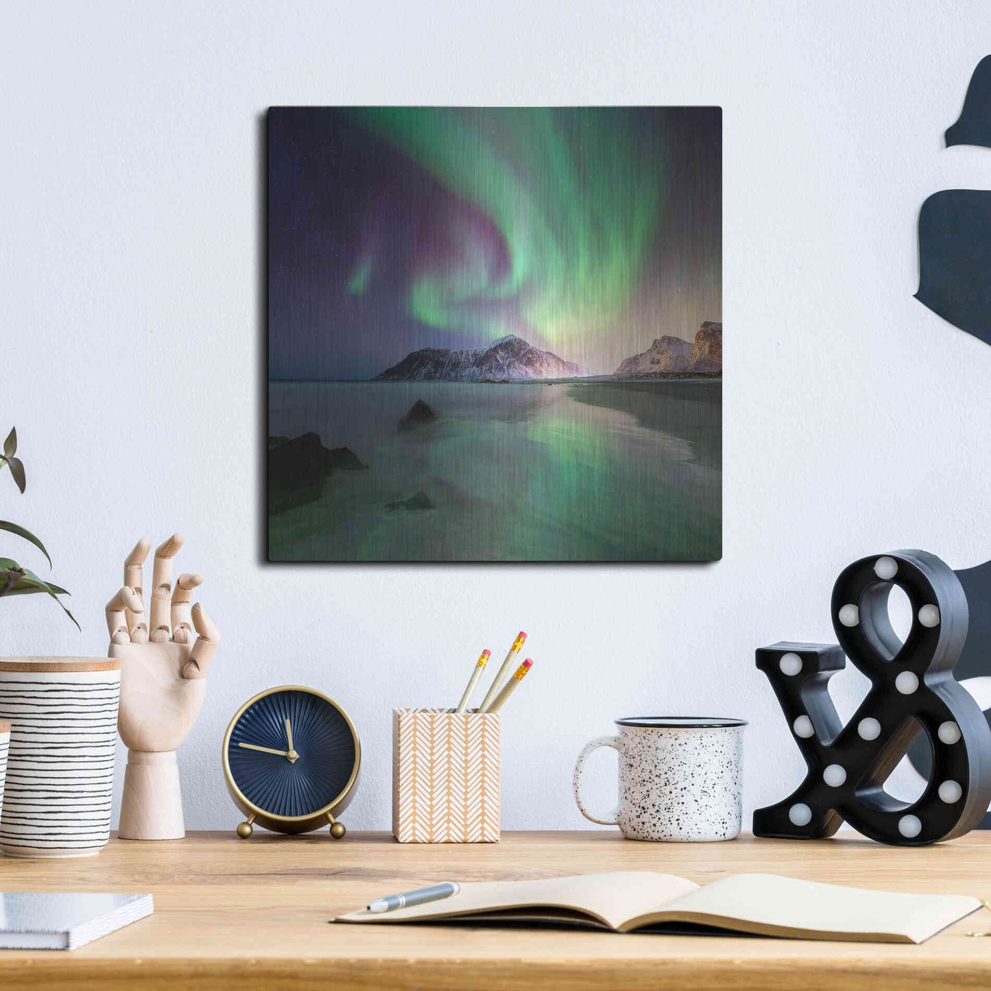 Luxe Metal Art 'Northern Lights In The Lofoten Islands Norway 5' by Luxe Portfolio, Metal Wall Art,12x12