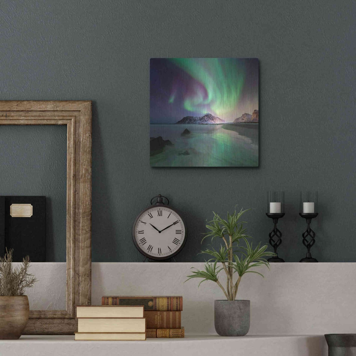 Luxe Metal Art 'Northern Lights In The Lofoten Islands Norway 5' by Luxe Portfolio, Metal Wall Art,12x12