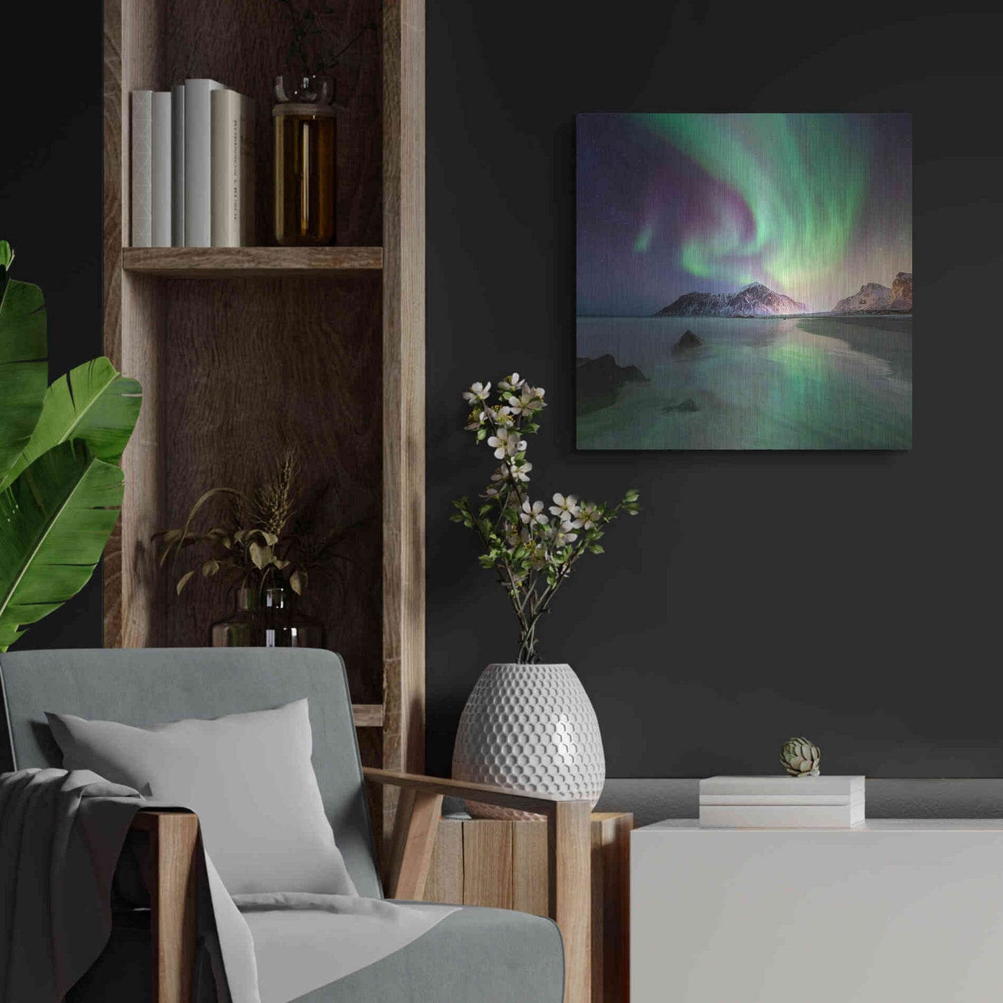 Luxe Metal Art 'Northern Lights In The Lofoten Islands Norway 5' by Luxe Portfolio, Metal Wall Art,24x24