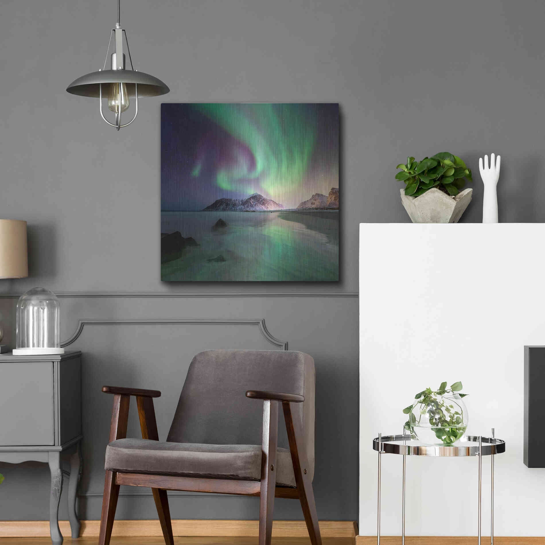 Luxe Metal Art 'Northern Lights In The Lofoten Islands Norway 5' by Luxe Portfolio, Metal Wall Art,24x24